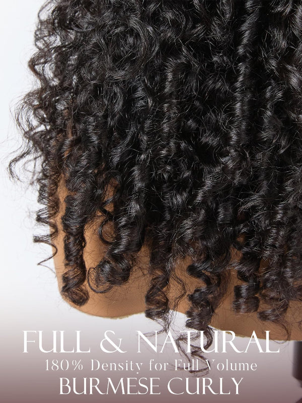 Drawstring Installation Burmese Curly 3-In-1 Half Wig Glueless Install with Drawstring Beginne ...