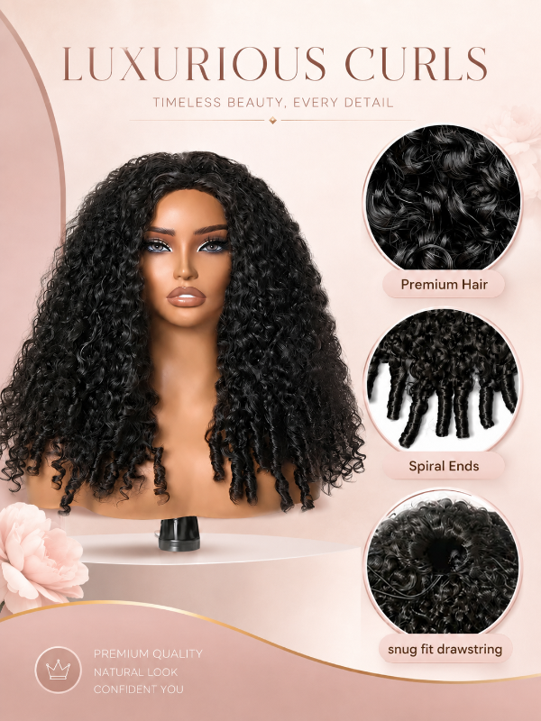 Burmese Curly 3-In-1 Half Wig Glueless Install with Drawstring Beginner Friendly