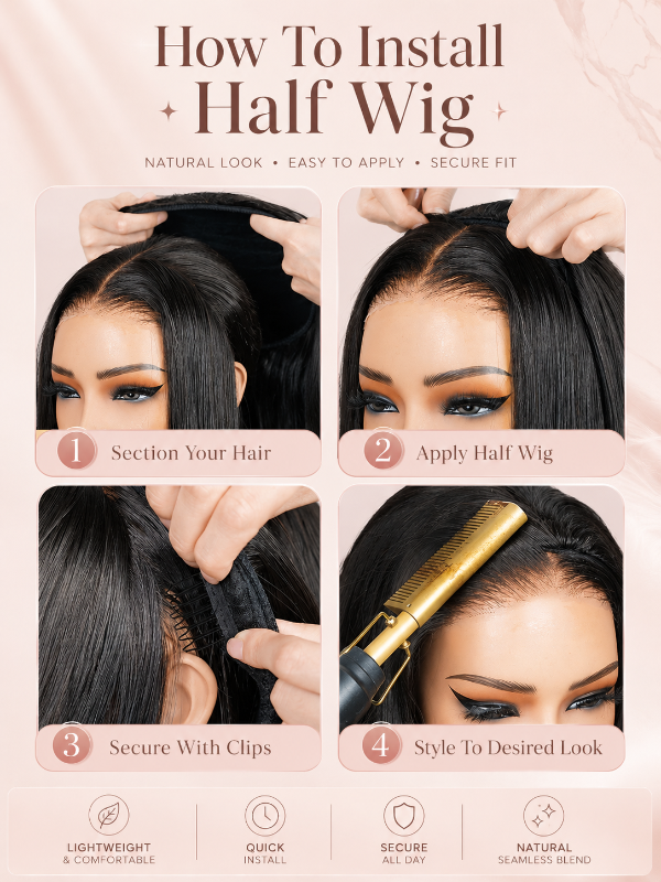 Burmese Curly 3-In-1 Half Wig Glueless Install with Drawstring Beginner Friendly
