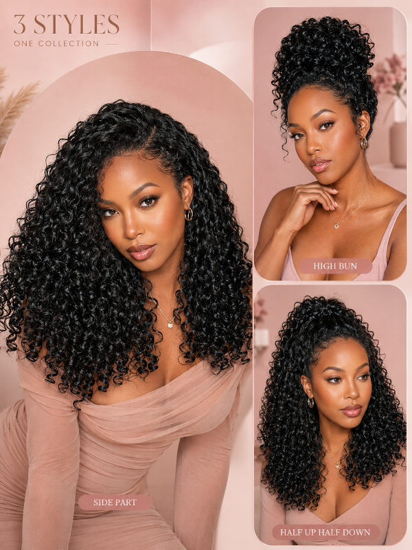 Burmese Curly 3-In-1 Half Wig Glueless Install with Drawstring Beginner Friendly