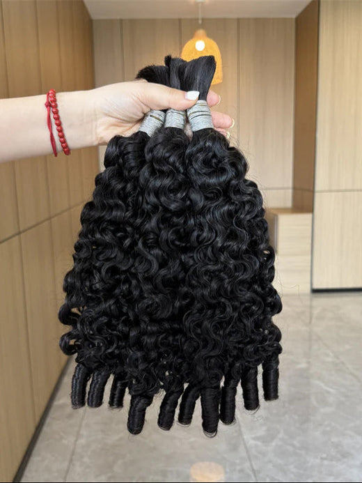 Burmese Curly Wave Bulk Human Hair For Braiding No Weft 100% Human Hair Extensions Micro Braiding Hair 100g/Bundle - sterlyhair