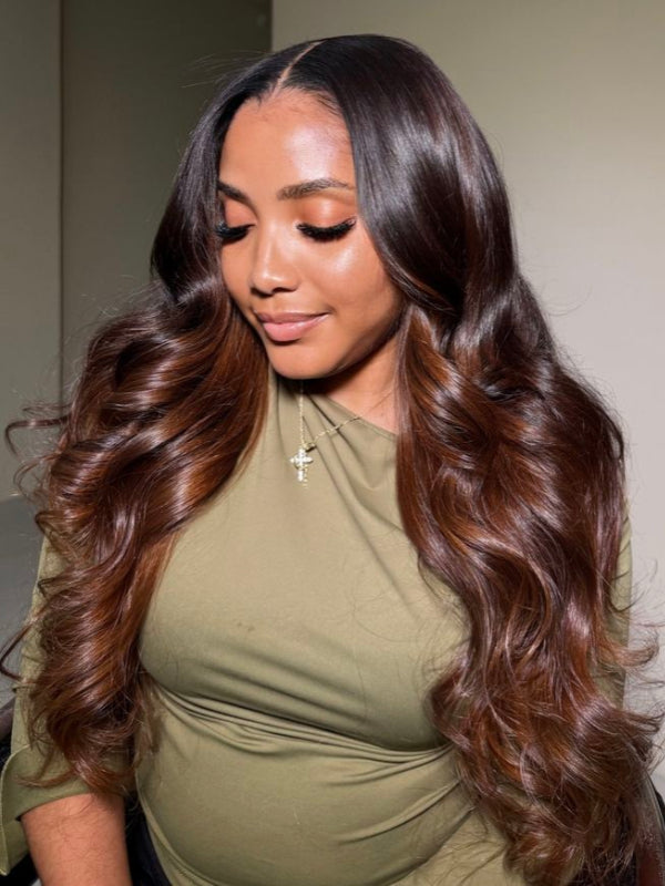 Chase Brown Ombre Layered Cut Loose Body Wave Human Hair Wig Cappuccino Salon Styled Wigs Sterly Hair - sterlyhair