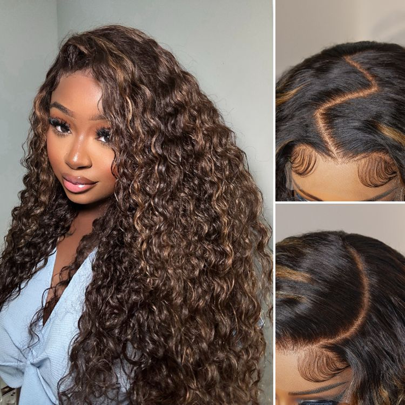 Sterly Hair Parting Max 9x6 Glueless Wig Chestnut Brown Highlights Deep Wave Wig Breathable Air Cap - sterlyhair