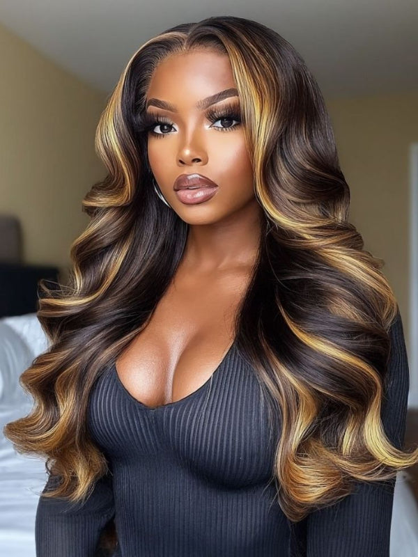 FB30 Balayage Raw Hair Super Double Drawn 13×6 Body Wave Full Lace Frontal Human Hair Wigs 250% Density - sterlyhair