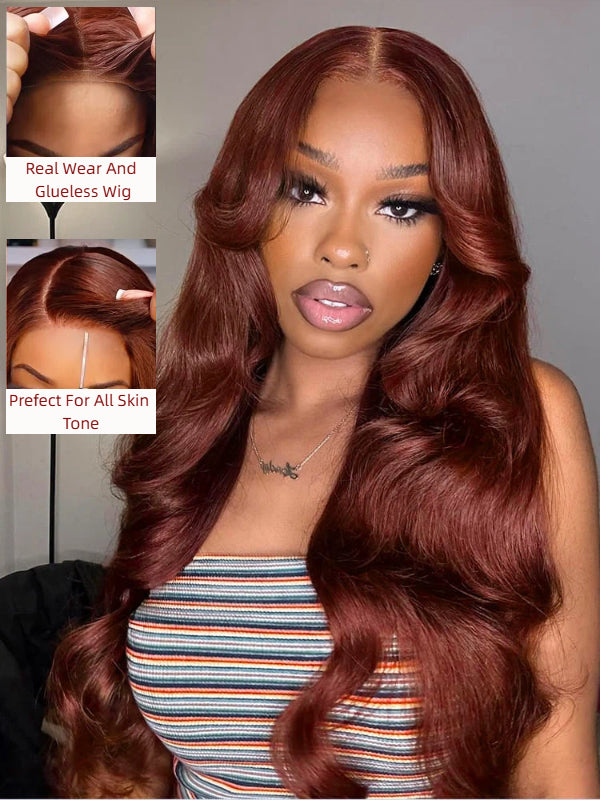 Glueless 13x6 Reddish Brown Wig Sterly HD Lace Auburn Body Wave Human Hair Wigs