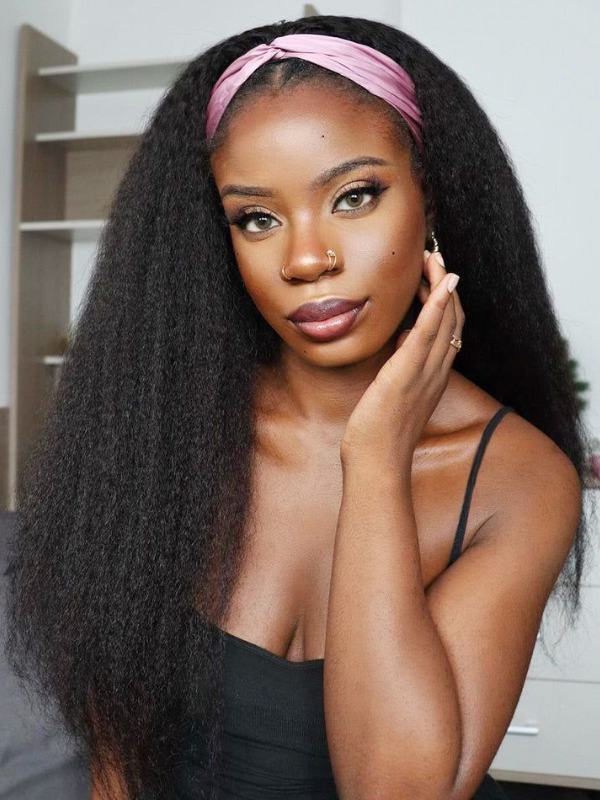 Headband Wig Kinky Straight Human Hair Wigs Sterly Headband Wig With Scarf - sterlyhair
