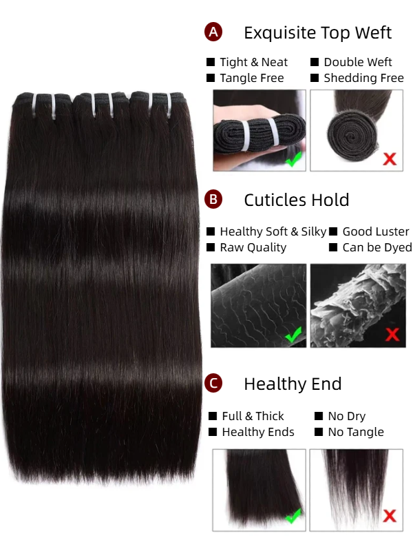 High Quality Double Drawn Raw Virgin Cuticle Aligned Straight Human Hair Bundles - sterlyhair