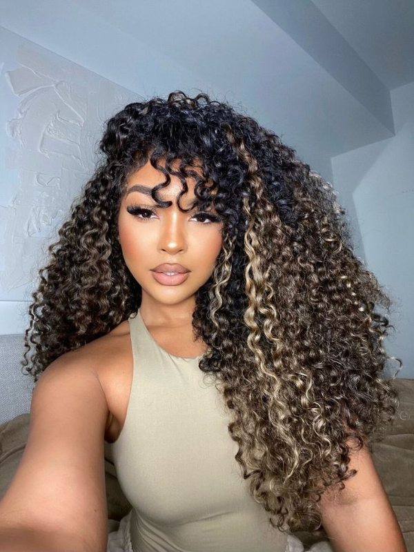 Highlight Kinky Curly Wave 3-In-1 Half Wig Glueless Install with Drawstring Beginner Friendly - sterlyhair