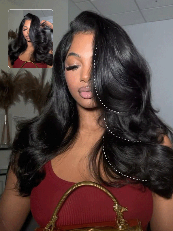 Layered Cut Trendy Butterfly Jet Black Body Wave Wig Human Hair Wigs Sterly Hair - sterlyhair