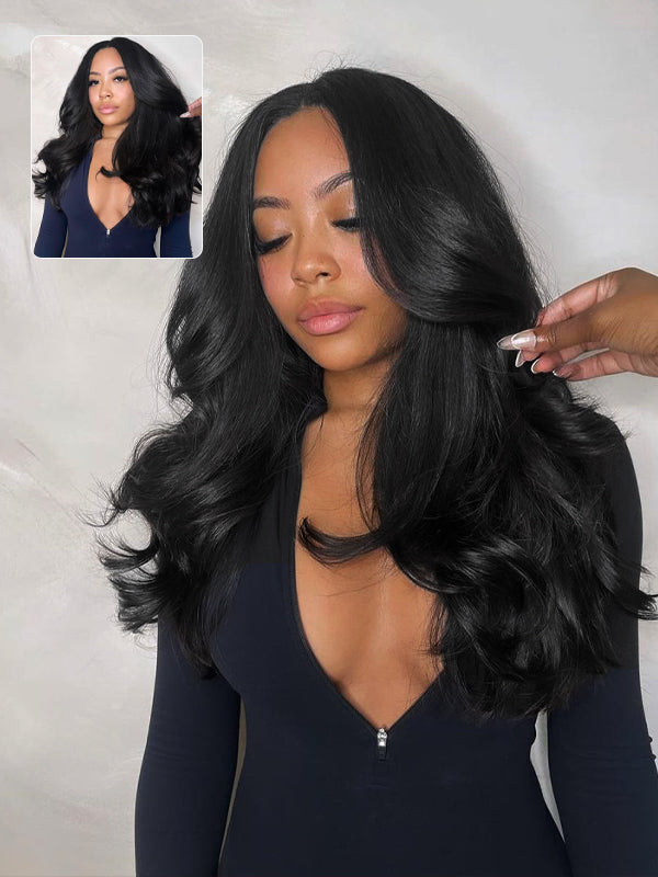 Layered Cut Trendy Butterfly Jet Black Body Wave Wig Human Hair Wigs Sterly Hair - sterlyhair