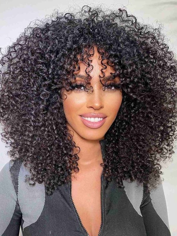Kinky Curly Wig 13×6 Glueless Lace Human Hair Wigs With Bangs - sterlyhair