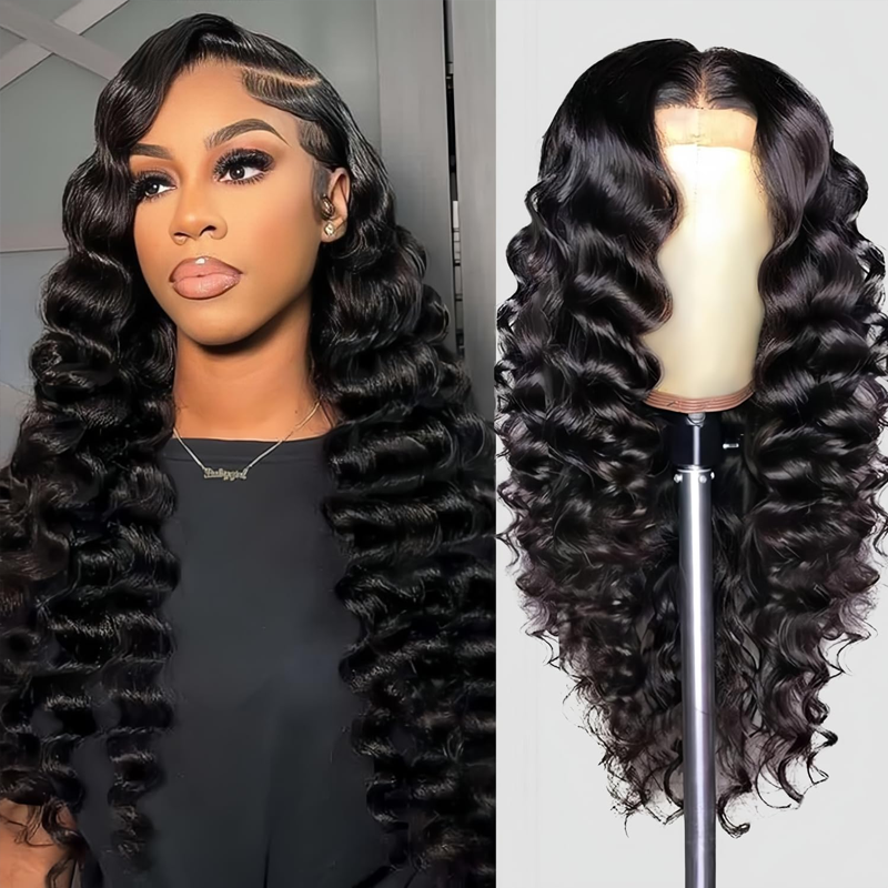 #1 Jet Black Glueless 7×6 Lace Loose Deep Wave Human Hair Wig - sterlyhair