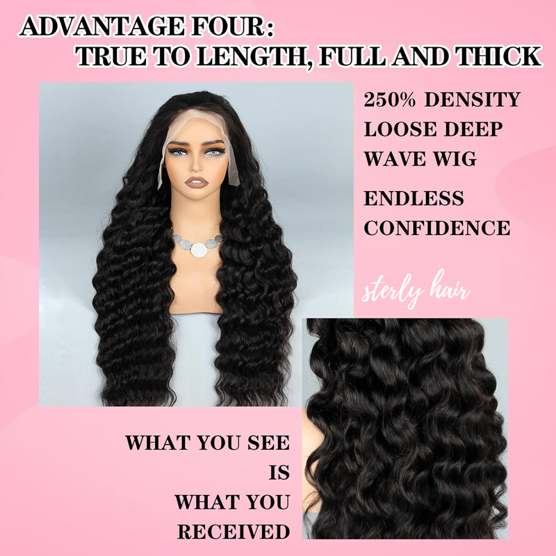 #1 Jet Black Hair Wig Loose Deep Wave Lace Front Wigs Human Hair