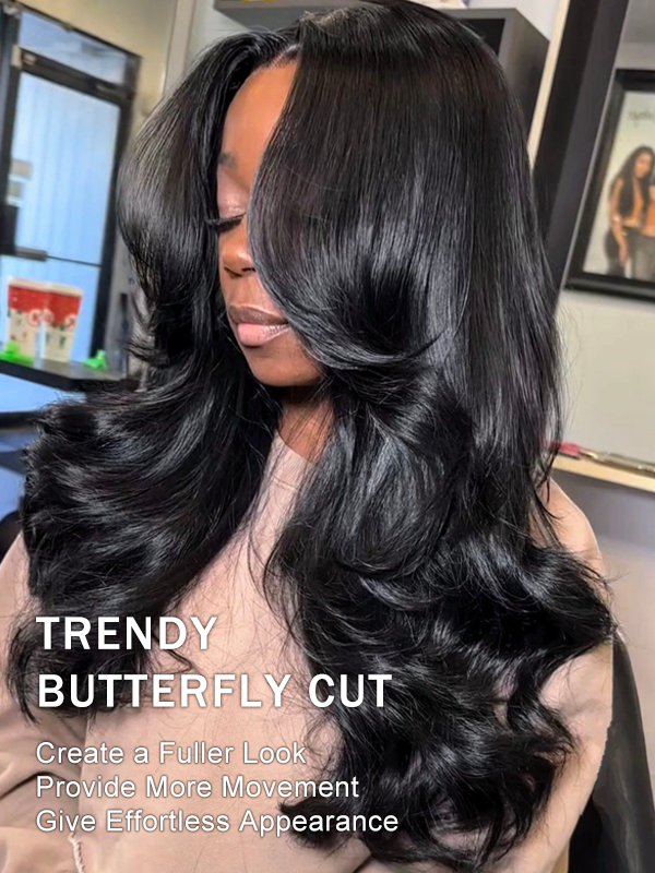 Layered Cut Trendy Butterfly Jet Black Body Wave Wig Human Hair Wigs Sterly Hair - sterlyhair