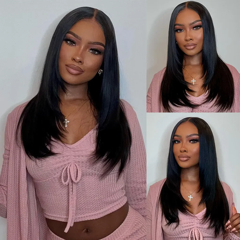 Super Double Drawn 13×6 Layered Straight Human Hair Wig Sterly Hair 250% Density - sterlyhair