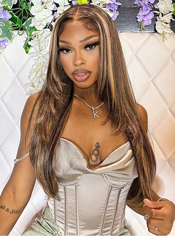 Double Drawn P4/27 Highlight Layered 13×6 Straight Human Hair Wig Sterly Hair - sterlyhair