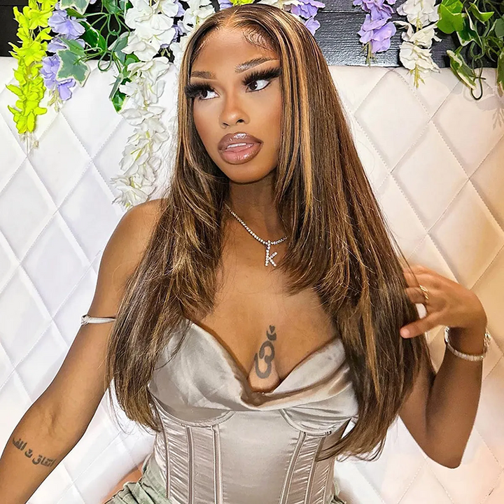 Double Drawn P4/27 Highlight Layered 13×6 Straight Human Hair Wig Sterly Hair - sterlyhair