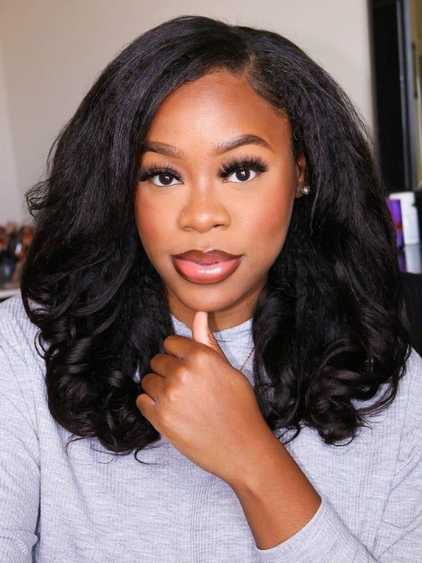 220% Density Layered Cut Trendy C Part Kinky Wavy Butterfly Wig Human Hair Wigs Sterly Hair - sterlyhair