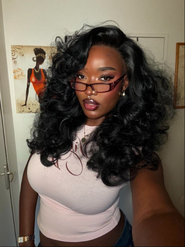 220% Density Layered Cut Trendy C Part Kinky Wavy Butterfly Wig Human Hair Wigs Sterly Hair - sterlyhair