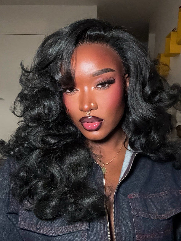 Layered Cut Trendy C Part Yaki Body Wave Short Wig Human Hair Wigs 220% Density - sterlyhair