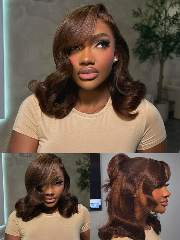 Layered Cut Trendy Chocolate Brown Short Wig Human Hair Wigs Sterly Hair