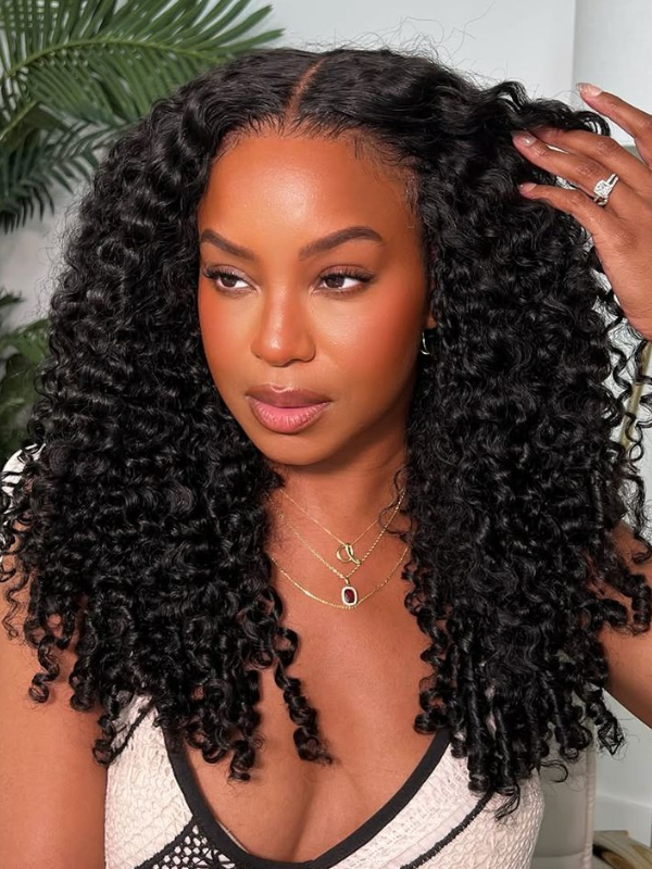 TikTok Hot | New Drawstring V Part Glueless No Leave Out Burmese Curly Human Hair Wig Beginner Friendly - sterlyhair