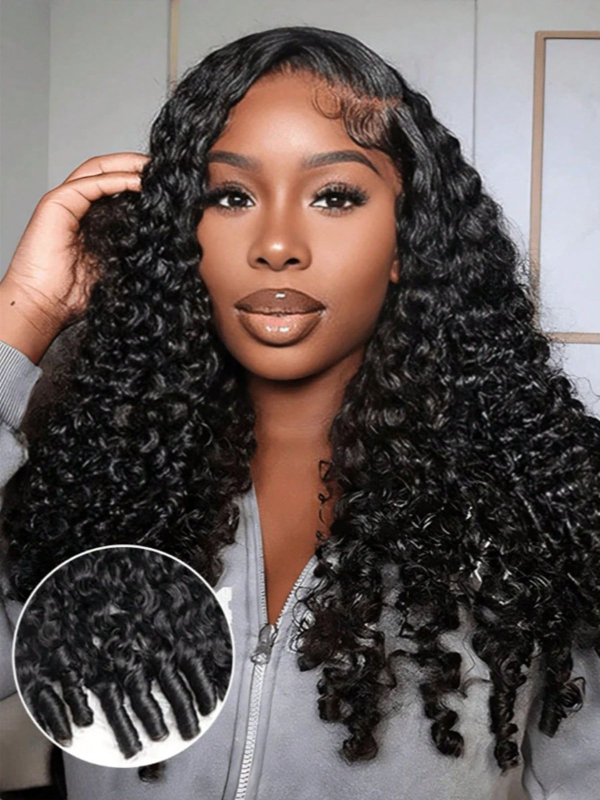TikTok Hot | New Drawstring V Part Glueless No Leave Out Burmese Curly Human Hair Wig Beginner Friendly - sterlyhair