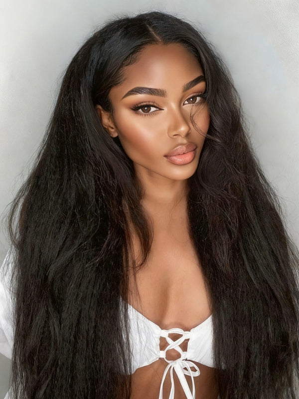TikTok Hot | 250% Density V Part Yaki Straight Natural Black Wig With Invisi Drawstring 100% Human Hair - sterlyhair