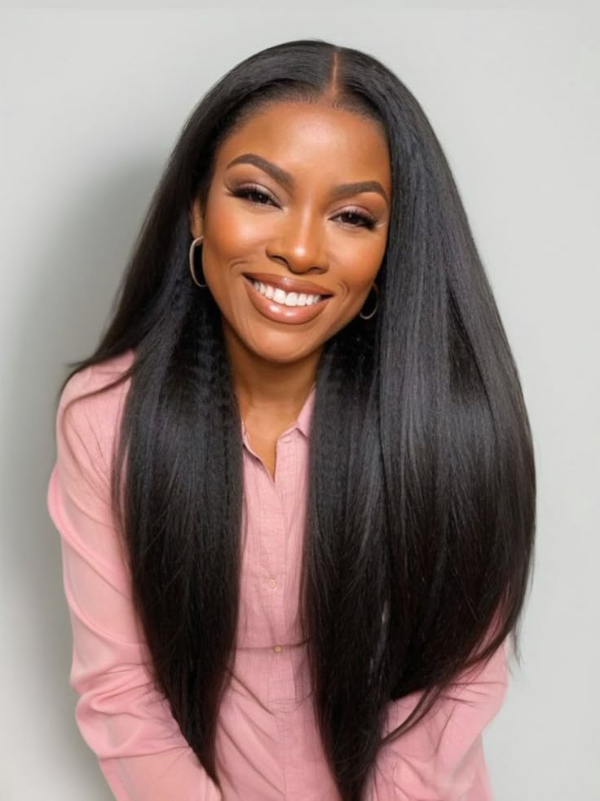 TikTok Hot | V Part Yaki Straight Natural Black Wig With Invisi Drawstring 100% Human Hair 250% Density