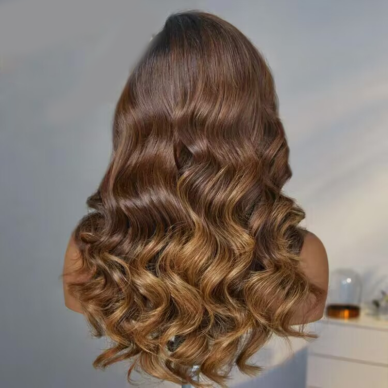 Parting Max 9x6 Glueless Wig Ombre Brown Loose Body Wave Wig Pre Plucked &amp; Bleached Ready to Go - sterlyhair
