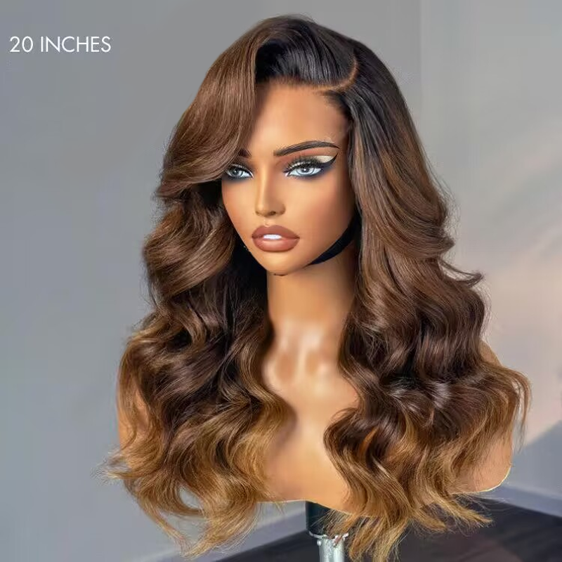 Parting Max 9x6 Glueless Wig Ombre Brown Loose Body Wave Wig Pre Plucked &amp; Bleached Ready to Go - sterlyhair