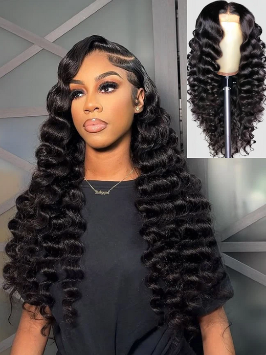 Parting Max 9x6 Glueless Wig #1 Jet Black Loose Deep Wave Wig Pre Plucked & Bleached Ready to Go - sterlyhair