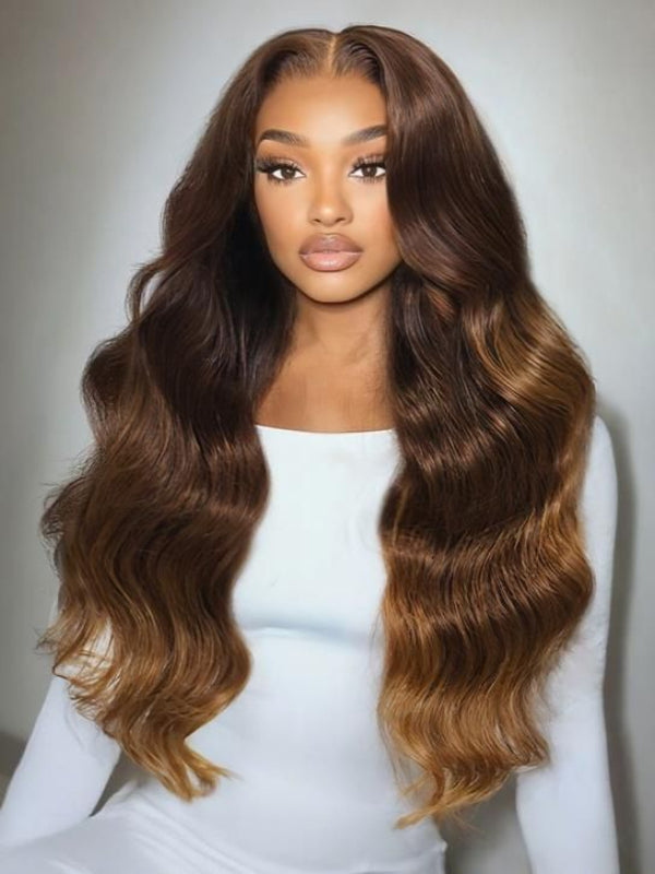 Parting Max 9x6 Glueless Wig Ombre Brown Loose Body Wave Wig Pre Plucked &amp; Bleached Ready to Go - sterlyhair