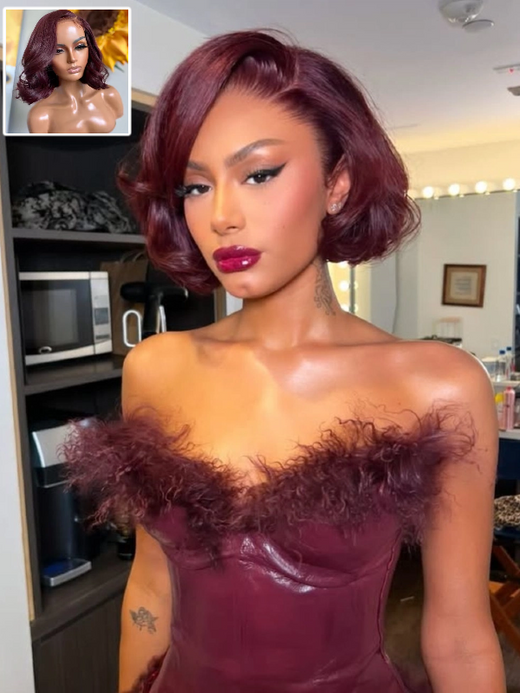 Pixie Cut Short Wigs Burgundy Wig Loose Body Hair Glueless Wig - sterlyhair