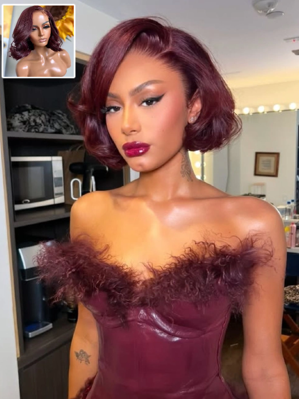 Pixie Cut Short Wigs Burgundy Wig Loose Body Hair Glueless Wig - sterlyhair
