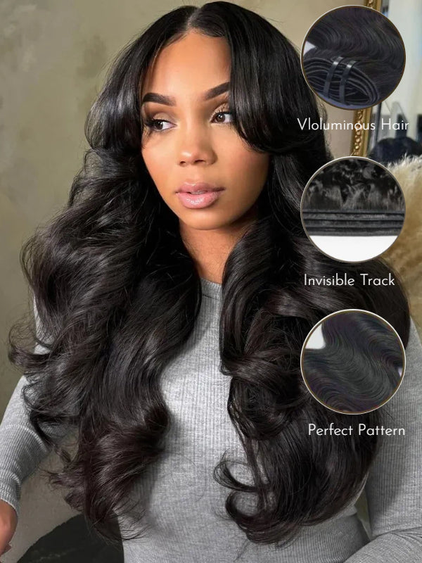 Raw Hair Clip In | Body Wave lnvisible Edge Clip in Hair Extensions For Black Women 8pcs With 18 Clips