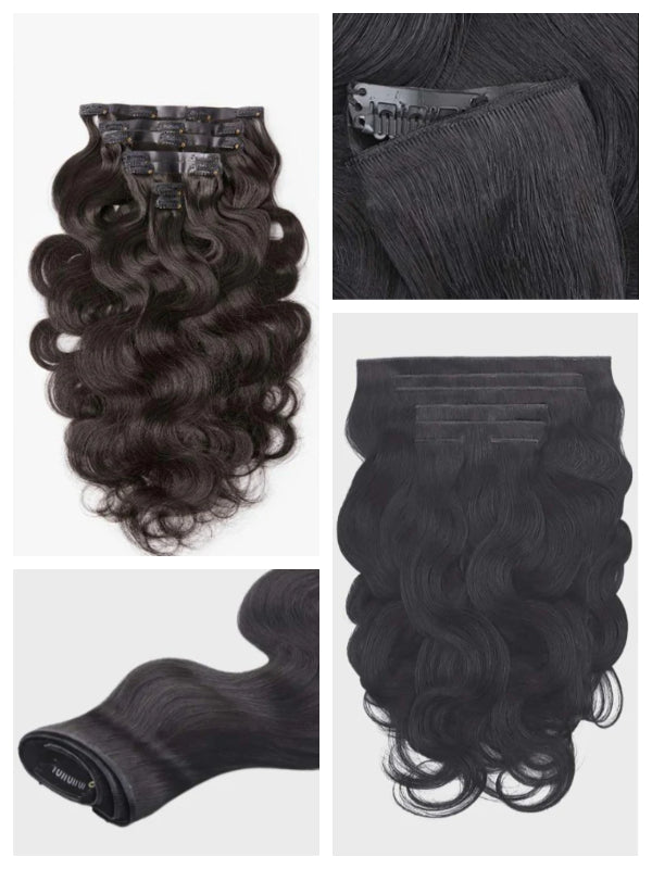 Raw Hair Clip In | Body Wave lnvisible Edge Clip in Hair Extensions For Black Women 8pcs With 18 Clips