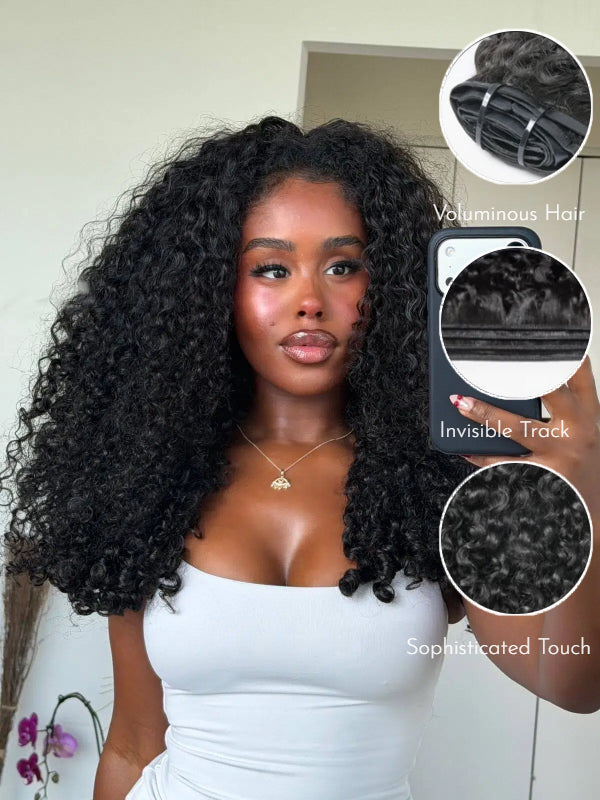Raw Hair Clip In | Burmese Curly Invisi Edge Clip in Hair Extensions For Black Women 8pcs With 18 Clips