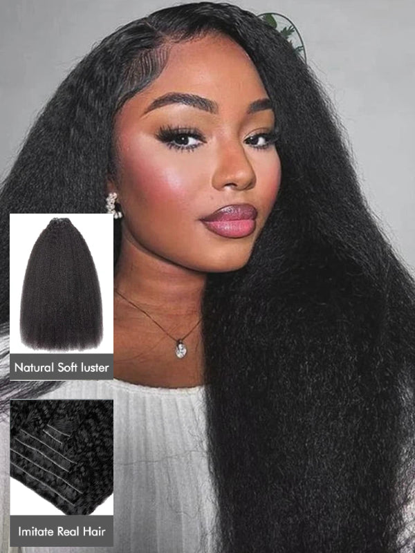 Raw Hair Clip In | Kinky Straight Invisi Edge Clip in Hair Extensions For Black Women 8pcs With 18 Clips - sterlyhair
