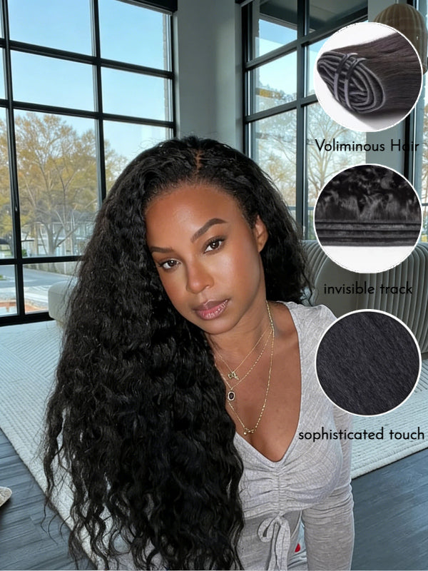 Raw Hair Clip In | Kinky Straight Invisi Edge Clip in Hair Extensions For Black Women 8pcs With 18 Clips