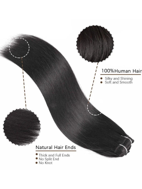 Raw Hair Clip In | Silky Straight Invisi Edge Clip in Hair Extensions For Black Women 8pcs With 18 Clips