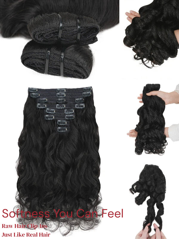 Raw Hair Clip In | Yaki Body lnvisible Edge Clip in Hair Extensions For Black Women 8pcs With 18 Clips