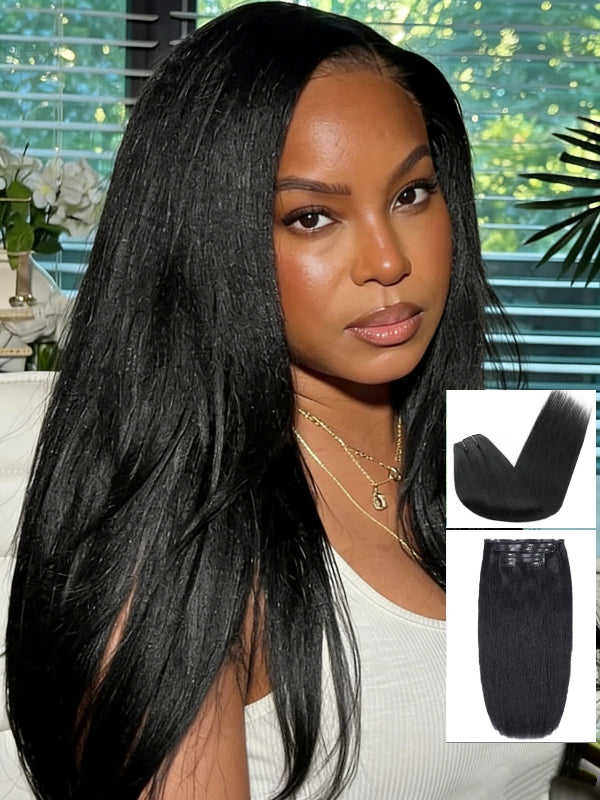 Raw Hair Clip In | Yaki Straight Invisi Edge Clip in Hair Extensions For Black Women 8pcs With 18 Clips - sterlyhair