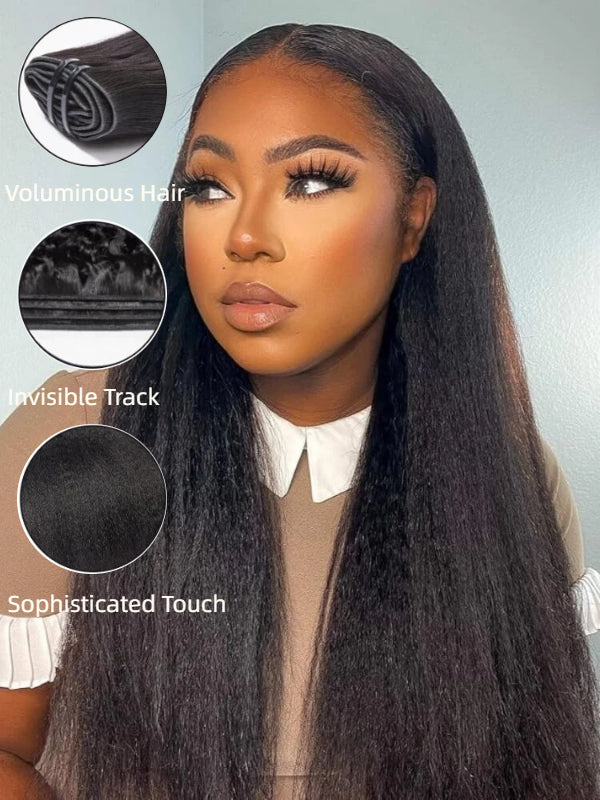 Raw Hair Clip In | Yaki Straight Invisi Edge Clip in Hair Extensions For Black Women 8pcs With 18 Clips