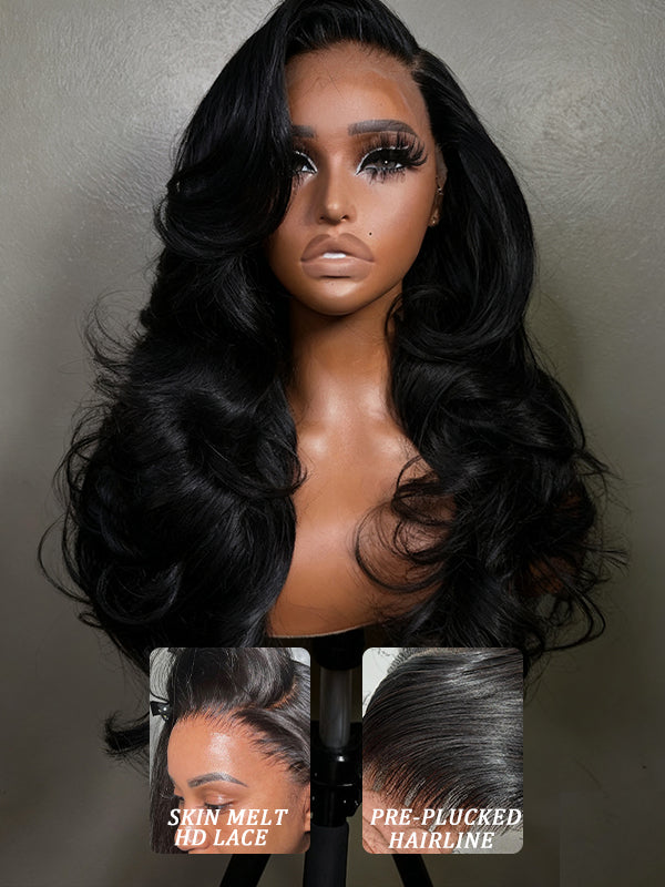 Raw Hair Wig | #1 Jet Black Layered Cut Glueless 7×6 Lace Body Wave Human Hair Wigs
