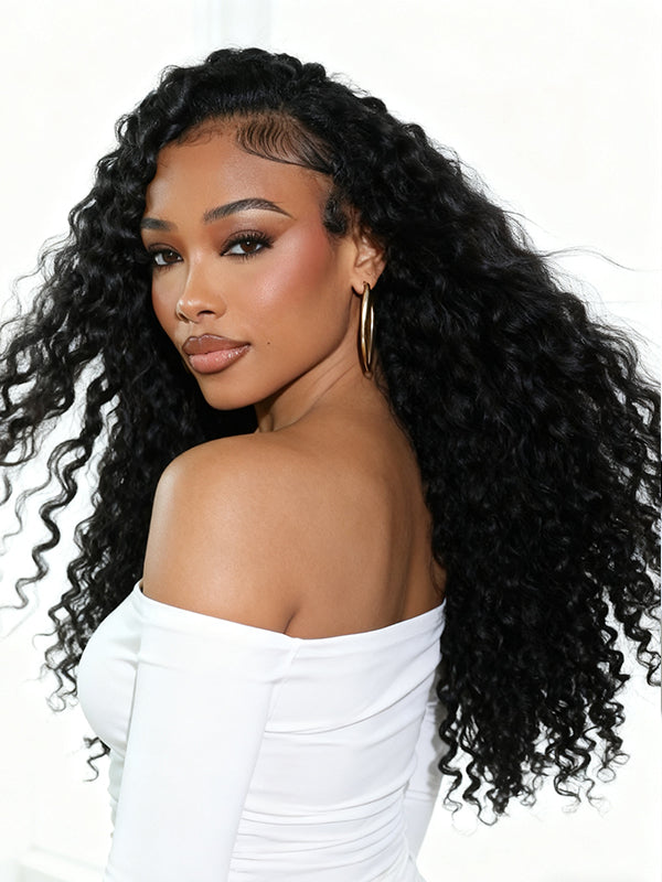 Perruque frontale en dentelle HD véritable, perruque en cheveux humains ondulés profonds en dentelle HD indétectable