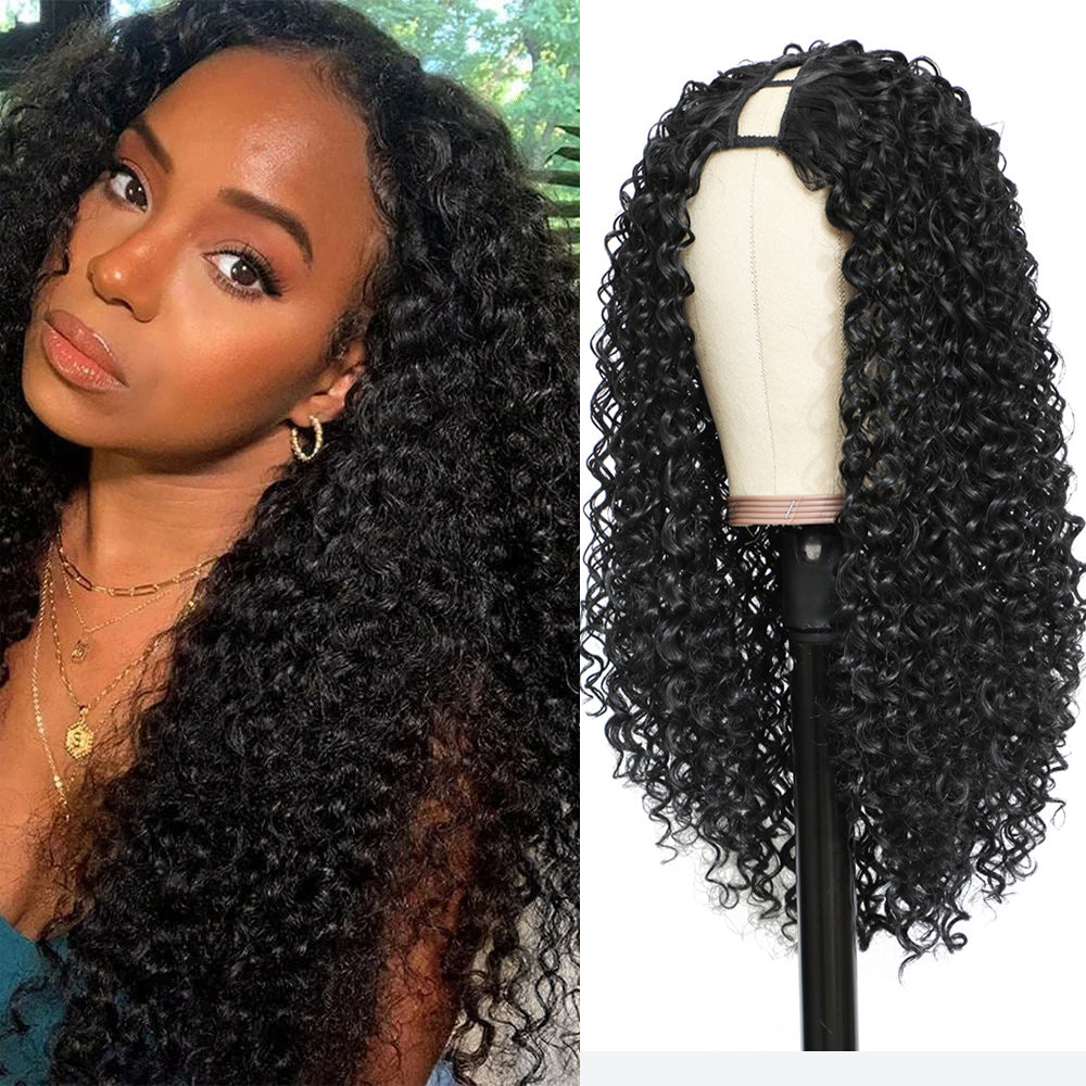 #1 Jet Black Glueless V Part Wig Straight / Body Wave / Curly Human hair Wigs 250% Density