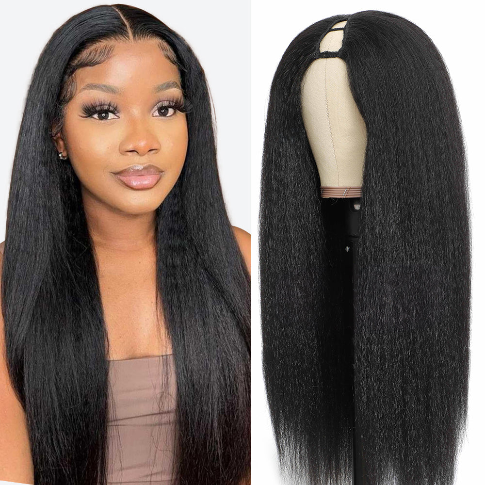 #1 Jet Black Glueless V Part Wig Kinky Straight / Deep Wave / Loose Deep Wave Wigs 250% Density