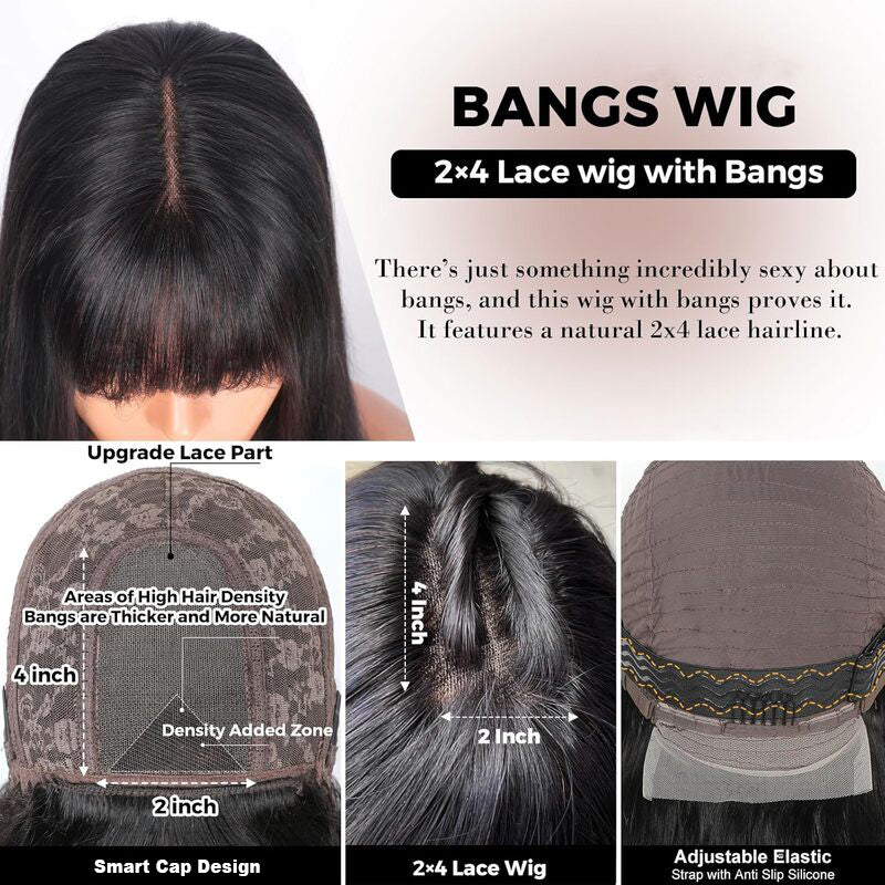 Sterly True Scalp Glueless Straight Wig Minimalist Lace Wig with Bangs