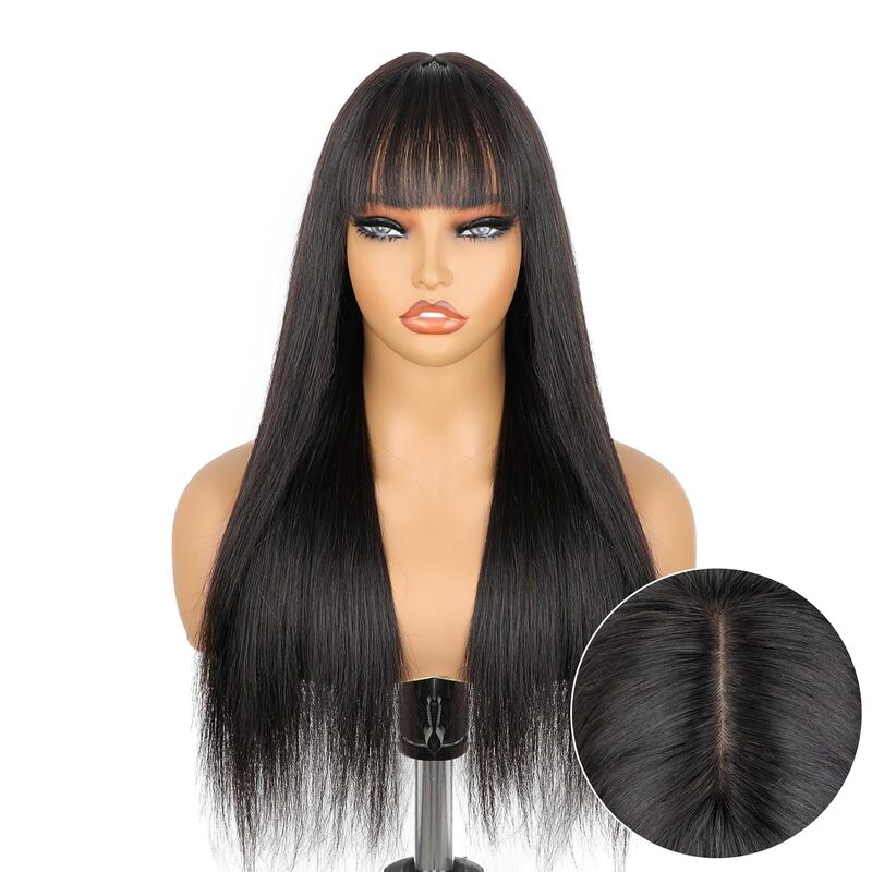 Sterly True Scalp Glueless Straight Wig Minimalist Lace Wig with Bangs